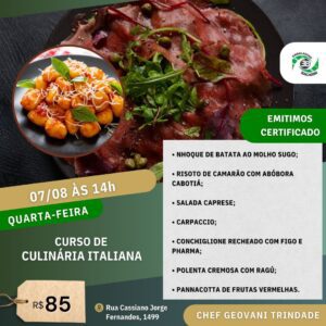 Curso De Culinaria Italiana 07 08 2024 As 1400h